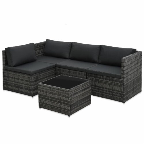 vidaXL 5 Piece Patio Lounge Set with Cushions Poly Rattan Gray N