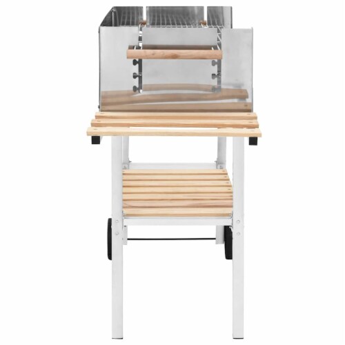 vidaXL XXL Trolley Charcoal BBQ Grill Stainless Steel with 2 Shelves Perspective: top