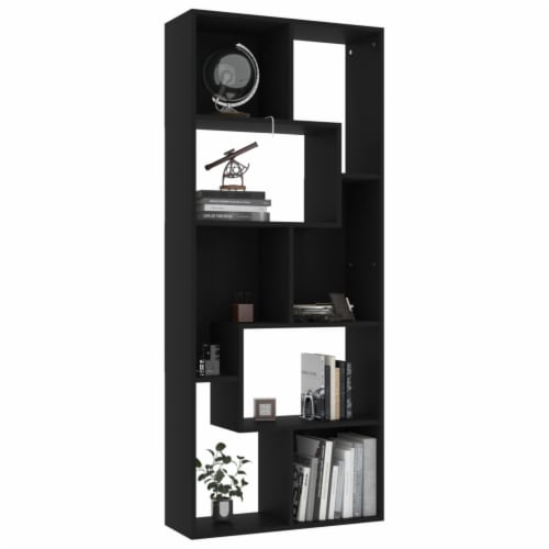 vidaXL Book Cabinet Black 26.4 x9.4 x63.4 Engineered Wood Perspective: top