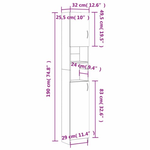vidaXL Bathroom Cabinet Black 12.6 x10 x74.8 Engineered Wood Perspective: top