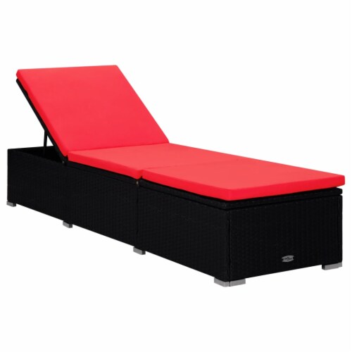 vidaXL Sun Lounger with Cushion and Tea Table Poly Rattan Red N A