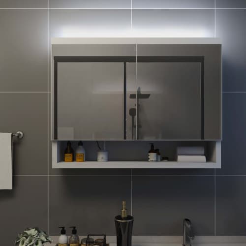 vidaXL LED Bathroom Mirror Cabinet White 31.5 x5.9 x23.6 MDF Perspective: top