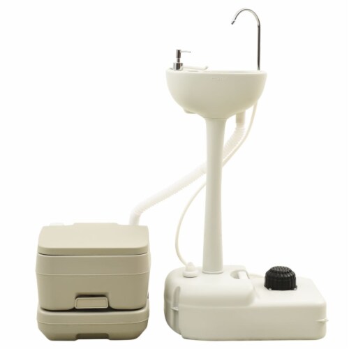 vidaXL Portable Camping Toilet 2.6+2.6 gal and Handwash Stand 5.3 gal Set Gray Perspective: top