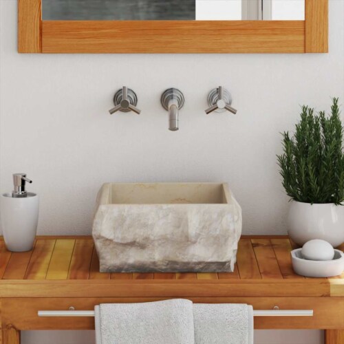 vidaXL Sink Cream 11.8 x11.8 x5.1 Marble Perspective: top