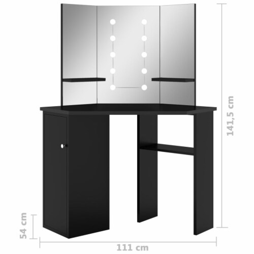 vidaXL Corner Dressing Table with LED Black 43.7 x21.3 x55.7 Perspective: top