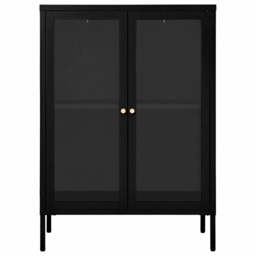 vidaXL Sideboard Black 29.5 x13.8 x41.3 Steel and Glass Perspective: top