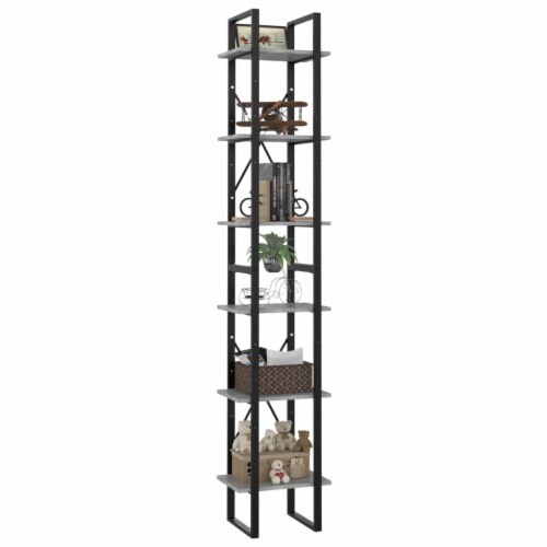 Vidaxl 6-Tier Book Cabinet Concrete Gray 15.7 X11.8 X82.7 Chipboard Perspective: top