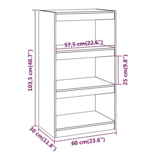 vidaXL Book Cabinet/Room Divider White 23.6 x11.8 x40.7 Solid Wood Pine Perspective: top