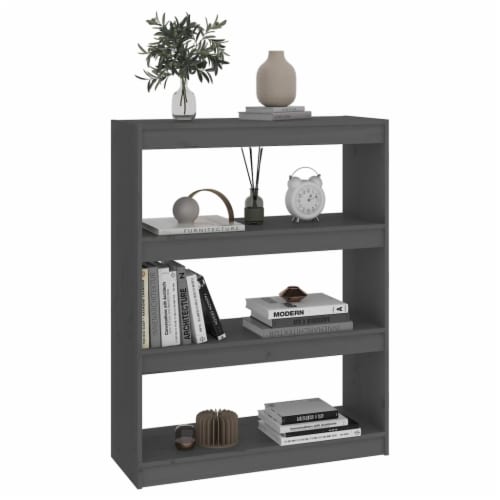vidaXL Book Cabinet/Room Divider Gray 31.5 x11.8 x40.7 Solid Wood Pine Perspective: top