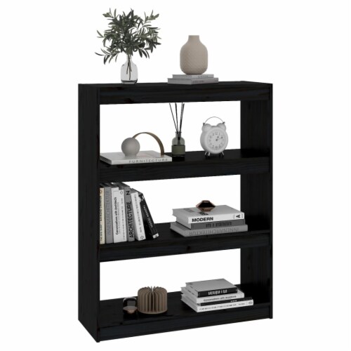 vidaXL Book Cabinet/Room Divider Black 31.5 x11.8 x40.7 Solid Wood Pine Perspective: top
