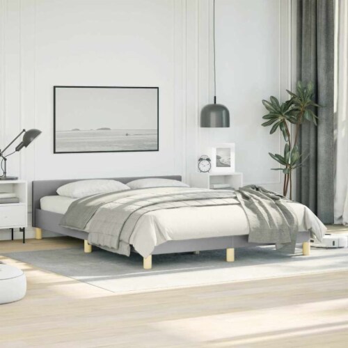 vidaXL Bed Frame with Headboard Light Gray 53.9 x74.8  Full Fabric Perspective: top