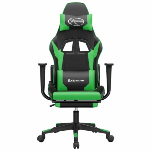 vidaXL Gaming Chair with Footrest Black and Green Faux Leather Perspective: top