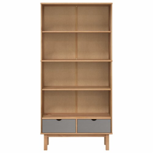 vidaXL Bookcase OTTA with 2 Drawers Brown and Gray Solid Wood Pine Perspective: top