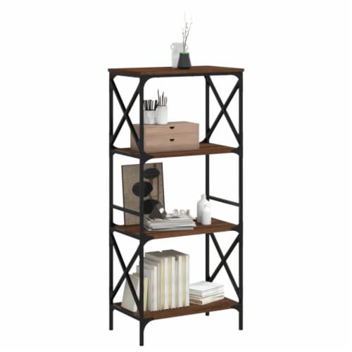 vidaXL Bookcase 4-Tier Brown Oak 23.2 x13.8 x52 Engineered Wood Perspective: top