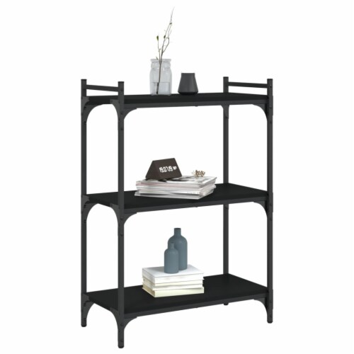 vidaXL Bookcase 3-Tier Black 23.6 x11.8 x33.9 Engineered Wood Perspective: top
