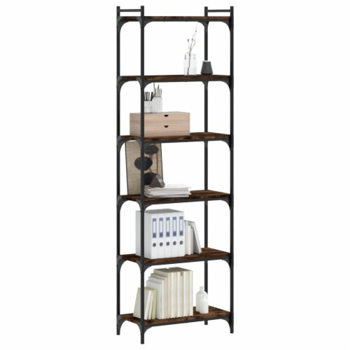 vidaXL Bookcase 6-Tier Smoked Oak 23.6 x11.8 x74 Engineered Wood Perspective: top