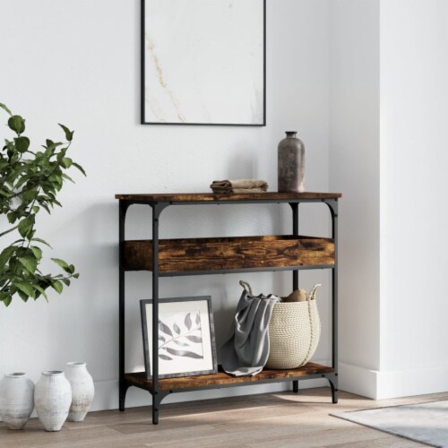 vidaXL Console Table with Shelf Smoked Oak 29.5 x11.4 x29.5 Engineered Wood 29.5 x11.4 x29.5 1 Kroger