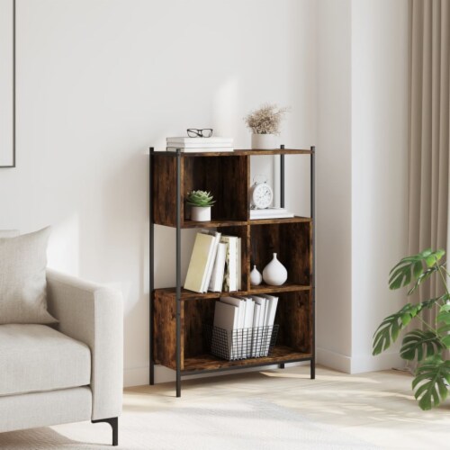 vidaXL Bookcase Smoked Oak 28.3 x11 x42.9 Engineered Wood Perspective: top