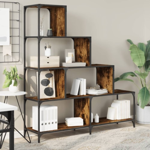 vidaXL Bookcase 4-Stair Smoked Oak 54.7 x13.2 x58.7 Engineered Wood Perspective: top