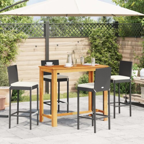 VidaXL Patio Table Black Solid Acacia Wood And Poly Rattan, 1 Pcs - Fry