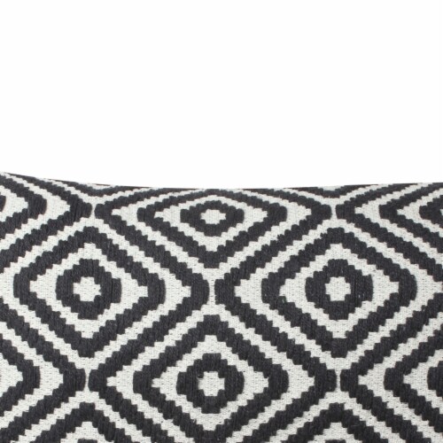 12 x 20 Rectangular Jacquard Cotton Accent Lumbar Pillow, Diamond Pattern, Black, White- Perspective: top