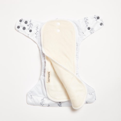 EcoNaps Reusable Cloth Diaper | One Size | Grey Folk Botanical Perspective: top