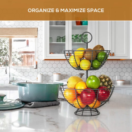 REGAL TRUNK  CO 2 Tier Bowl Fruit Basket, Farmhouse Wire Basket Perspective: top