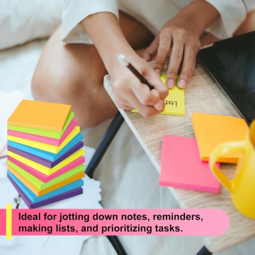 12 Pads, 3"x3" - Colorful Self-Stick Post Notes Bulk - Office Desk Accessories Teacher Classroom Must Haves Aesthetic School Supplies For Home Easter Basket Essentials