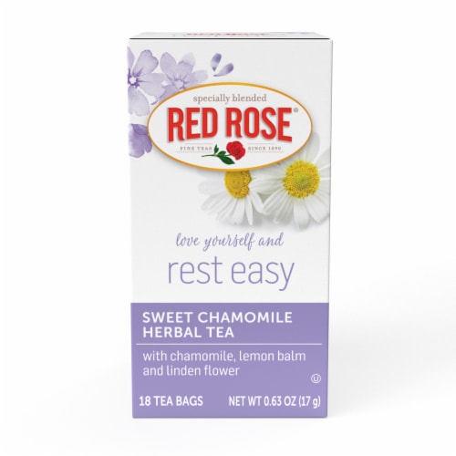 Red Rose Blossoms Sweet Chamomile Herbal Tea with 18 Tea Bags Per Box, Pack of 6 Perspective: top