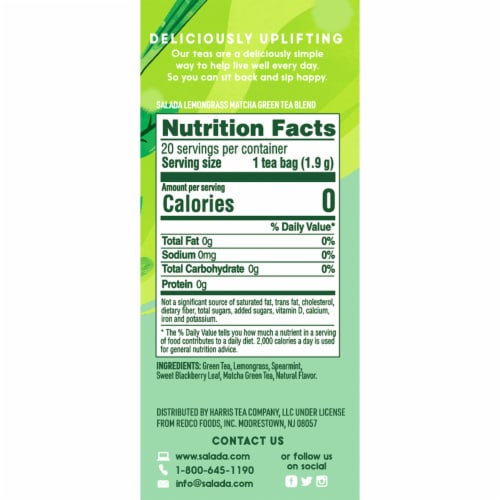 Salada Lemongrass Matcha Green Tea Blend 20ct - 6 pack Perspective: top