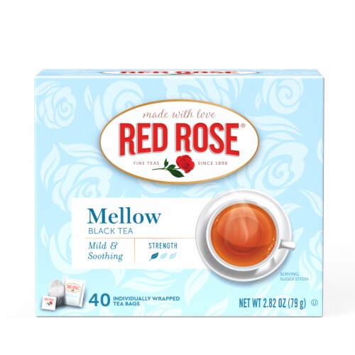 Red Rose Mellow Black Tea with 40 Individually Wrapped Tea Bags Per Box (Pack of 6) Perspective: top