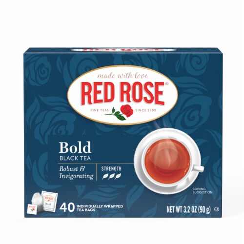 Red Rose Bold Black Tea with 40 Individually Wrapped Tea Bags Per Box (Pack of 6) Perspective: top