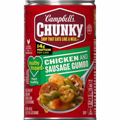Campbell's Chunky Healthy Request Grilled Chicken & Sausage Gumbo Soup Case Sale Perspective: top