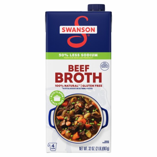 Swanson 100% Natural 50% Less Sodium Beef Broth Perspective: top