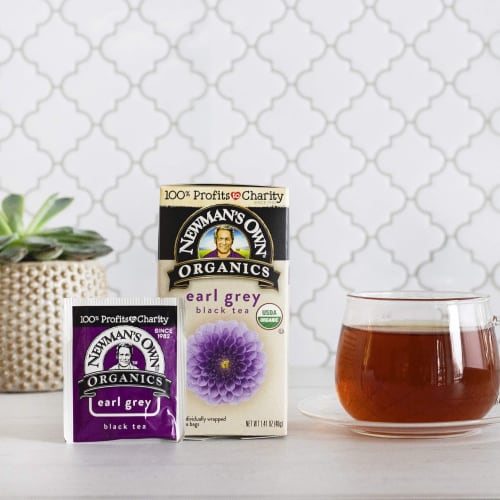 Newman's Own Organic Earl Grey Tea with 20 Individually Wrapped Tea Bags Per Box (6 Pack) Perspective: top