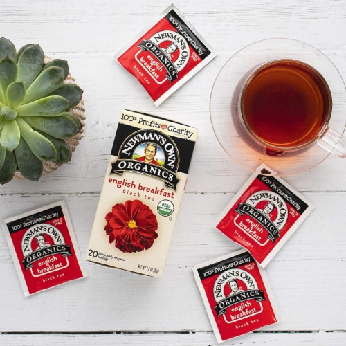 Newman's Own Organic English Breakfast Tea with 20 Tea Bags Per Box (6 Pack) Perspective: top