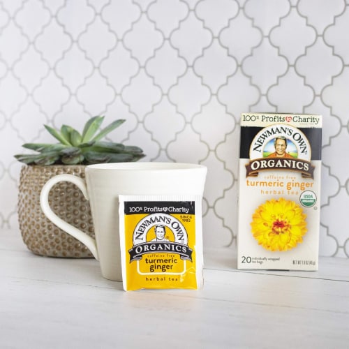 Newman’s Own Organic Turmeric Ginger Herbal Tea with 20 Tea Bags Per Box (Pack of 6) Perspective: top