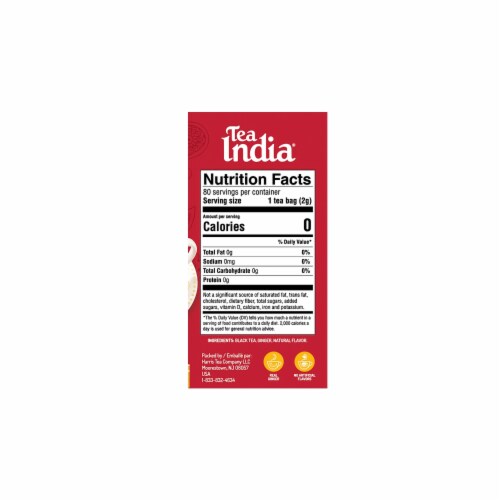 Tea India Ginger Chai Black Tea with Real Ginger with 80 Round Teabags Pack of 12 Perspective: top