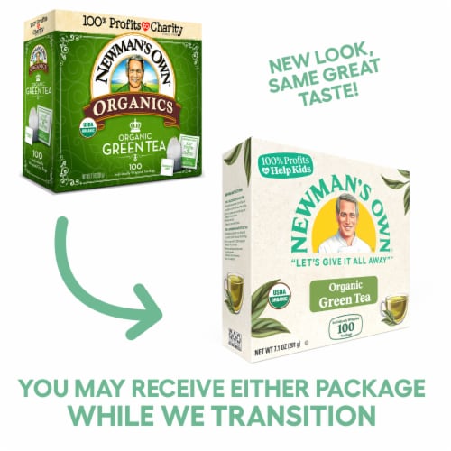 Newman's Own Organic Green Tea, Green Tea with 100 Tea Bags Per Box (Pack of 5) Perspective: top