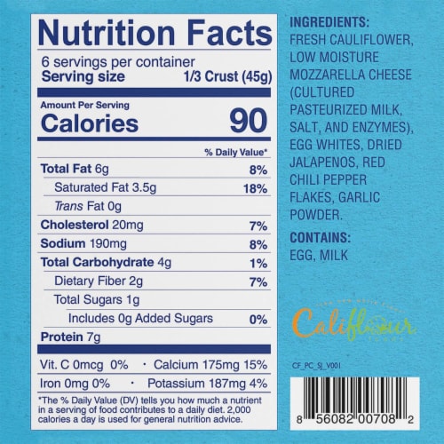 Cali'flour Foods  Tradtional Spicy Jalapeño Pizza Crust Perspective: top