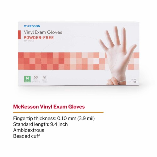 McKesson Confiderm Vinyl Exam Glove Standard Cuff Length MEDIUM 1000 per Case Perspective: top