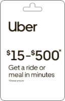 Uber $15-$500 Gift Card – Activate and add value after Pickup