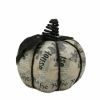 Gallerie II 7 Black and Gray Glittered Newspaper Decoupage Halloween Pumpkin Decor