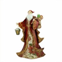 Gallerie II 17.75  Red Vintage Postcard Santa Holding Lantern and Gifts Tin Table Top