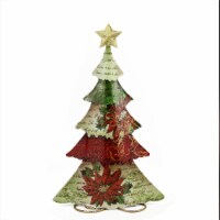 Gallerie II 18.25  Green, Red and Off White Tin Vintage Postcard Christmas Tree Table Top