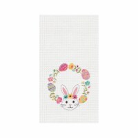 Bunny Egg Wreath Embroidered Waffle Weave Kitchen Towel