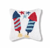 8 x 8 Fireworks Red White and Blue Hooked Americana July 4th Throw Pillow