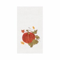 Red Autumn Embroidered Waffle Weave Thanksgiving Kitchen Towel
