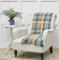 Blue Gold Plaid 50 x 60 Throw Blanket