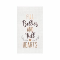 Full Bellies And Full Hearts Embroidered Waffle Weave Cloth Thanksgiving Kitchen Towel